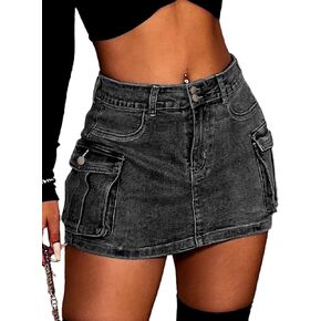 ELLEVEN High Stretchy Denim Cargo Skort for Women, High Waist, Casual Mini Y2K Jean Skirt Shorts with Pockets