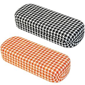 Eyeglass Case 2PCS,Glasses Case Hard Shell,Hard Eyeglass case for Women with Houndstooth Fabric,Reading Glasses Case,Hard Sunglasses Case Women Ladies Girls Travel Study Work