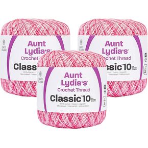 Aunt Lydia's Bulk Buy Crochet Cotton Classic Crochet Thread Size 10 (3-Pack) Shades of Pink 154-15