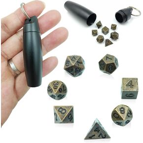Mini Dice Set Tiny Small Metal DND Dice Set with Stainless Steel Dice Case Portable, Role Playing Game Dice Set (Copper Metal Case)