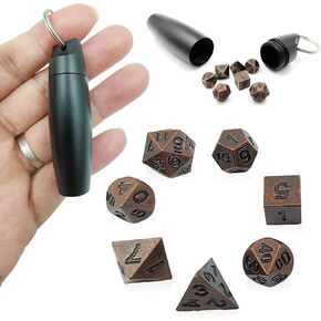 Mini Dice Set Tiny Small Metal DND Dice Set with Stainless Steel Dice Case Portable, Role Playing Game Dice Set (Copper Metal Case)