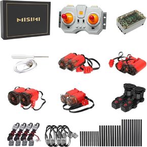 MISINI 50 Pieces Technik Power Functions Set, Including XL/L/M/Servo Motors kit(Shaft Cross), Adjustable Speed Remote Control, 6 Channel Battery Box, MOC Bricks Car Motor
