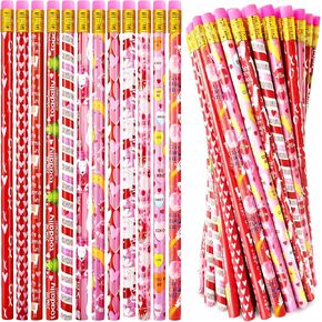 72 Pcs Valentines Day Pencils,Valentines Wood Pencils Bulk,12 Styles Pink Valentines Pencils with Erasers for Kids Party Favors,Gifts,Classroom Rewards,Goodie Bags Fillers
