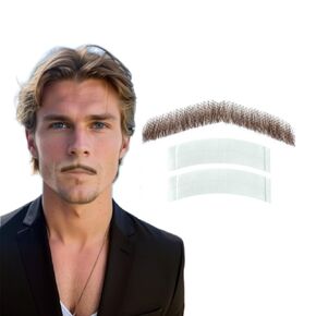 Fake Beard Human Hair Full Hand Tied Realistic Mustache Fake Facial Hair For Men Makeup Adult Cosplay Costume Theatrical Drama Party Movie Prop (Black)