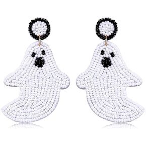 NVENF Halloween Earrings Spooky Beaded Ghost Pumpkin Dangle Earrings for Women Handmade Bead Drop Earring Studs Costume Themed Party Jewelry Gifts (Ghost)