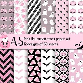 60 Sheets Pink Ghost Boo Scrapbook Paper, A5 Size Assorted Pink Ghost Pumpkin Print Scrapbook Paper Cute Ghost Art Craft Paper for Happy Boo Day Girls Baby Shower Birthday Party Supplies, 8.3x5.7"