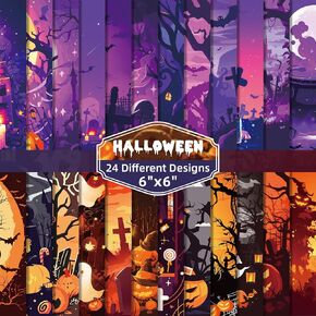 24 Sheets Cool Halloween Scrapbook Paper,Colorful Origami Pattern Paper for Adults Teens Kids,Horror Ghost Pumpkin Style for DIY Pattern Scrapbook Card Making