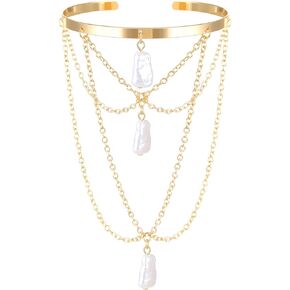 CJIAYUJEW Minimalist Arm Cuff for Women Gold Arm Cuff Upper Arm Layered Tassels Heart Rhinestone Pearl Arm Bracelet Stackable Arm Bangle Jewelry for Women