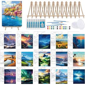Tenceur 16 Sets Pre Drawn Canvas to Paint for Sip and Paint Party, 8 x 10 Inch Preprinted Framed Pre Sketched Coloring Canvas with Easels and Brushes for Adults Kids Party Supplies(Flower)
