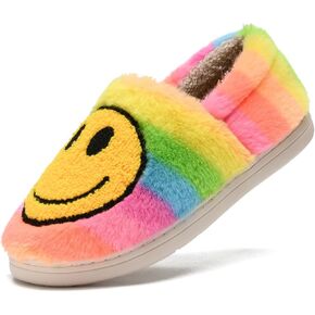 Cute Smile Face Slippers for Girls Boys,Soft Plush Non-Slip House Kids Slippers with Memory Foam Warm Cartoon Happy face Shoes for Indoor Outdoor