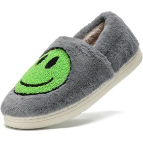 Cute Smile Face Slippers for Girls Boys,Soft Plush Non-Slip House Kids Slippers with Memory Foam Warm Cartoon Happy face Shoes for Indoor Outdoor