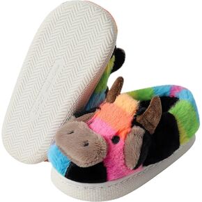 Cute Cartoon Cow Slippers for Girls Boys, Toddler Kids Animal House Slipper Warm Fuzzy Shoes with Memory Foam for Indoor Outdoor