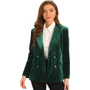 Allegra K Velvet Blazers for Women's Notched Lapel Long Sleeve Double Breasted Blazer Jacket