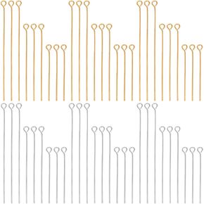 600Pcs 30mm 40mm 50mm Long Eye Pins Bulk Jewelry Making Eye Pins Silver 21 Gauge Golden Silver Brass Eye Straight Long Pins Finding for DIY Earring Bracelet Crafting Supplies Accessories