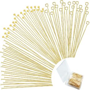 600 Pieces 2 Inch Ball Head Pins Flat Head Pins Eye Pins for Jewelry Making DIY, Bendable Head Eye Pins with Plastic Box Metal End Headpins for Craft Earring Bracelet Necklace Pendant Supplies (Gold) in Kuwait