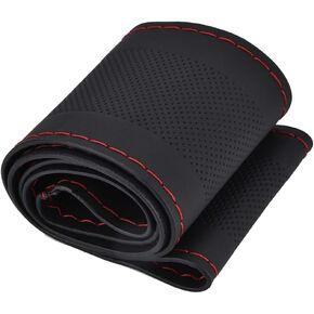 Car Steering Wheel Cover, Black Red Universal Car Anti Skid Top Genuine Leather Steering Wheel Cover Shell Protector Replacement for 37-38cm Steering Wheel Universal