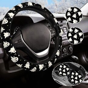 Fall Steering Wheel Cover Anti-Slip and Practical 14.5-15 Inch Universal Steering Wheel Cover with 2 Pieces Car Coasters Suitable for Men Women