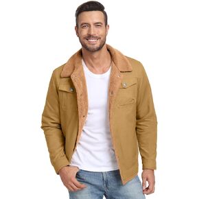 PEGENO Men's Cotton Cargo Jackets Winter Sherpa Lined Fleece Jackets Trucker Jacket