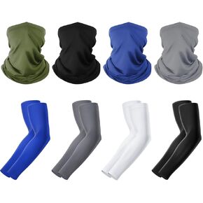 4 Pack Neck Gaiter Breathable Bandana Mask for Outdoor Protection, 4 Pairs Sun Protection Sleeves to Cover Arms