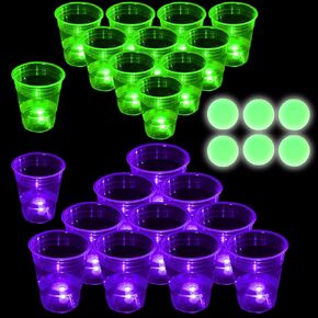 22 Pcs Set Green & Purple Balls Games for Glow Yard Games for Adults, with 6 Glow Games Balls, Cup and Ball Game,Lawn Games (16 oz)