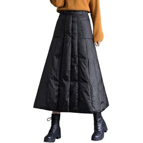 Women's Winter Insulated Long Down Skirts Elastic Waist Puffer Padded Windproof A-Line Maxi Skirts