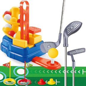 Toddler Golf Toys Set 3 Golf Clubs Length Adjustable, Upgraded Kids Golf Clubs Toy Playset with 15 Balls, Toddler Sport Indoor & Outdoor Backyard Golf Games, Active Exercise Gifts for Aged 3 4 5 6 7 8