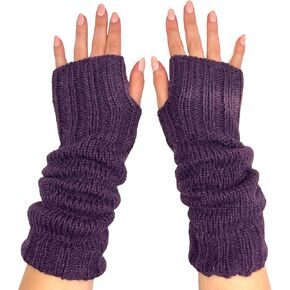 Ella Sussman Hand Knit Alpaca Wool Fingerless Long Fleece Lined Gloves Black Texting Hand Warmers Ladies Women Winter