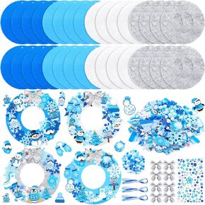 620 Pieces Winter Wreath Craft Kits Winter DIY Wreath Craft Kit Winter Wreath Arts Decorations with Snowman Snowflake Penguin Gnome Stickers for Home Party Favors