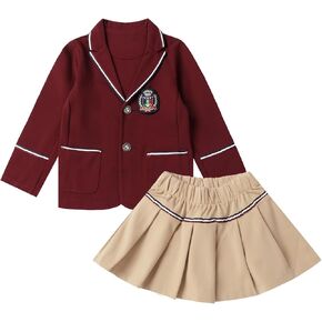 Mud Kingdom Girls British School Uniform Long Sleeve Wide Lapel Coat with Skirt Set 4-16Y