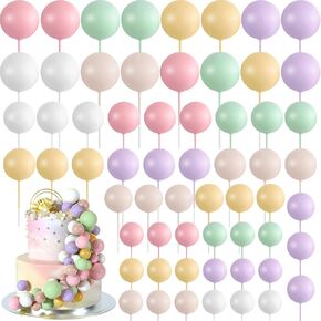 48 Pcs Balls Cake Topper Decorations Balloon Cupcake Toppers Foam Cake Topper Balls Cake Balls Decorations for Birthday Party Wedding Cake Decorating (Black, Red, White, Gold)