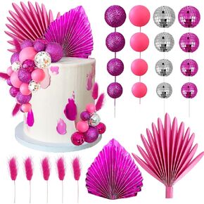 38 PCS Balls Cake Toppers Palm Leaves Cake Decorations for Birthday Wedding Baby Shower Party Supplies Mother's Day (Rose Gold)