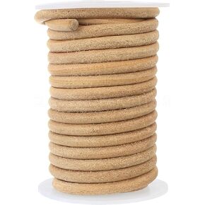 CleverDelights 6mm Leather Cord - Natural Color - 25 Feet - 1/4" Round Genuine Leather Cord