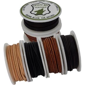 حبل من الجلد الأصلي Coyote Bay® في 4 ألوان كلاسيكية غير لامعة، بكرة مستديرة، 11 ياردة لكل منها، لصناعة المجوهرات والحرف اليدوية ومشروعات الهوايات (2 مم)