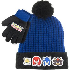 مجموعة قبعة وقفازات الشتاء القنفذ سونيك - قبعة سونيك زرقاء للأولاد من عمر 5 إلى 13 عامًا - مجموعة قبعة الشتاء مع وشاح وقفازات in Kuwait