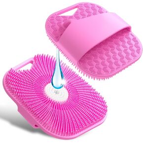 Silicone Body Scrubber for Men, Friendly Shower Body Scrubber for Sensitive Skin, Silicone Loofah Body Scrubber for Showering with Richer Foam Bristles and Anti-Slippery Handle, Gray