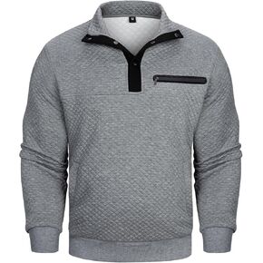 MANLUODANNI Men's Casual Sweatshirt Long Sleeve Waffle Stand Collar Button Quilted Pullover Sweatshirts with Pocket