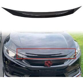 ECOTRIC Front Hood Bumper Upper Trim Nose Cover Compatible with 2016-2021 Honda Civic 10th Gen Si Hatchback Coupe Sedan Glossy Black Front Hood Bonnet Cover Trim Protector