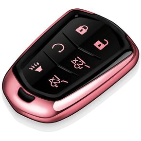 Tukellen for Cadillac Key Fob Cover Soft TPU Full Protection Key Case Compatible with 2015-2019 Escalade ATS CTS STS SRX XT5 XT6 CT6 Key Shell (Red, 5 Buttons)