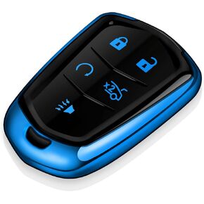غطاء Tukellen لمفتاح Cadillac Key Fob ناعم من مادة TPU للحماية الكاملة متوافق مع غطاء مفتاح 2015-2019 Escalade ATS CTS STS SRX XT5 XT6 CT6 (أحمر، 5 أزرار)