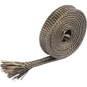 X AUTOHAUX Fiberglass Heat Wire Shield Sleeve Heat High Temp Shield Adjustable Heat Shield 3.2ft 8mm 3/16" Titanium Tone for Car Wire Loom Protection