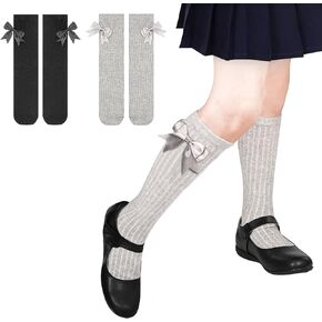 Girls Socks, Knee High Socks for Girls Long Socks with Bows Cotton School Uniform Socks for 4-12 Years, 2 Pairs in Kuwait