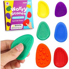 Sensory Worry Stone for Kids, 6 Pcs / Pack Silent Fidget Toys for Classroom, Quiet Fidgets Toy for Students Anxiety Relief