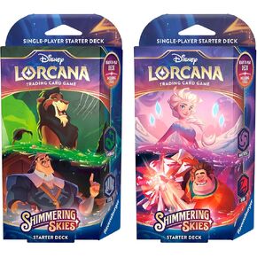 Generic Lorcana TCG: Shimmering Skies: Starter Decks: Both Emerald & Steel (Scar & Cronk) and Amethyst & Ruby (for Elsa & Wreck-It Ralph) (2 Decks)