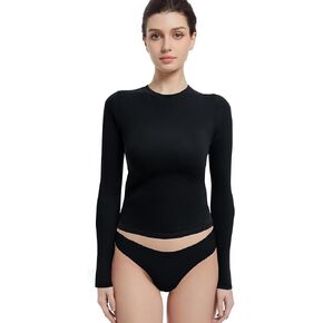 Abonlen Long Sleeve Shirts for Women Crewneck Basic Tees T Shirts Fitted Crop Tops Y2k Going Out Tops