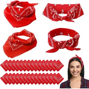 30 Pcs Fashion Paisley Design Bandana, Multi-Purpose Square Scarf Headband Handkerchiefs for Men Women (Red)