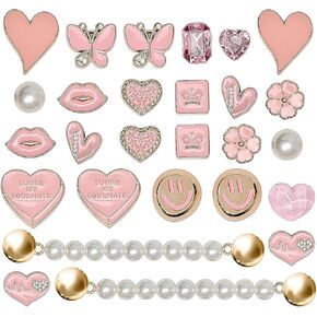 Pink Shoe Charms Set with Pearl Chains, Cute Shoe Decoration for Clog and Bubble, Bling Shoe Accessories for Women and Girls