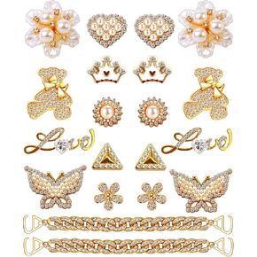Bling Shoe Charms Gold Bling Chain Shoes Accessories for Women and Girls,Luxury Jewel Butterfly Flower Bear Love Charms for Clog Shoes Decoration Party Favors Birthday Gifts 20PCS