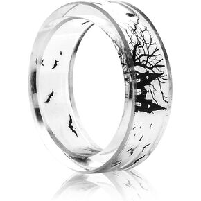 8mm Transparent Acrylic Resin Wood Black and White Bat Tombstone Style Band DIY Ring