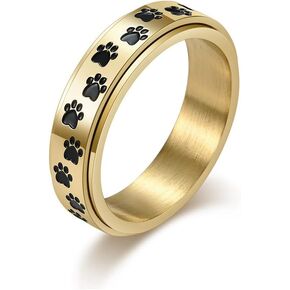 Dog Paw Print Spinner Fidget Ring Stainless Steel Anxiety Rotate Band for Puppy Pet Lovers Commemorate Souvenir Jewelry