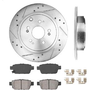 Callahan Pair (2) Rear Drilled and Slotted Disc Brake Kit Rotors w/Ceramic Pads w/Hardware Replacement for 2006 2007 2008 2009 2010 2011 2012 2013 2014 Honda Ridgeline